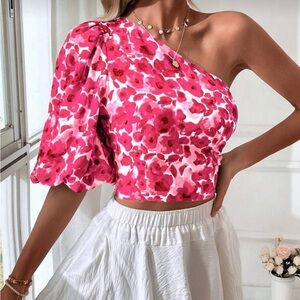 Floral One-Shoulder Pink Top